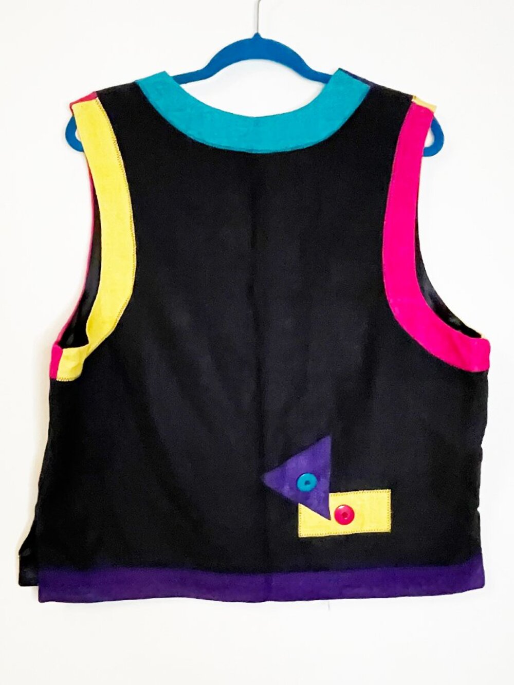 Vintage Seasons Colorblock Silk Vest Geometric Artwear Neon Button Front Size L - Picture 4 of 9